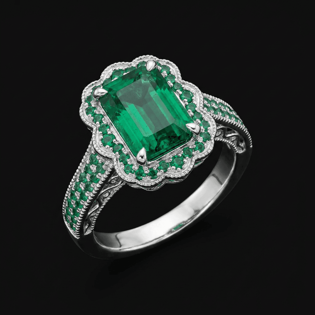 Ring with an emerald centre stone