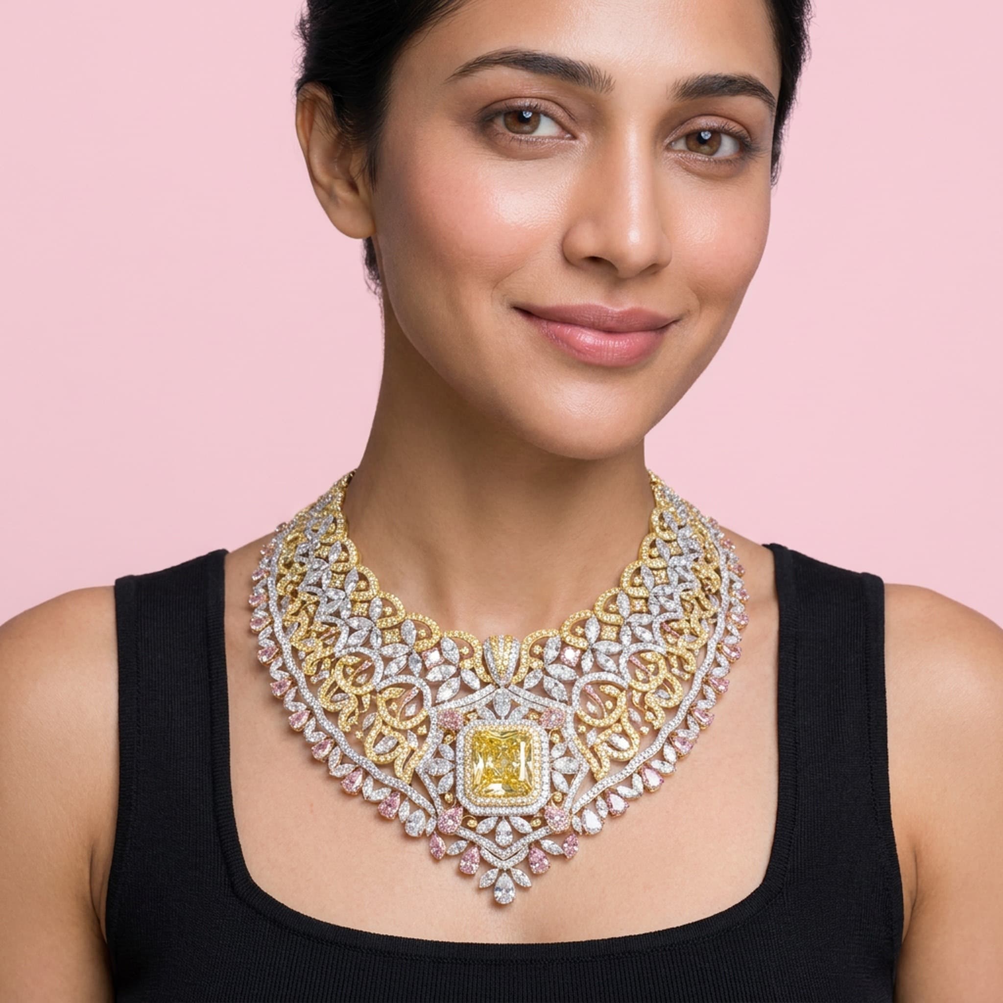 The same necklace shown worn by a customer