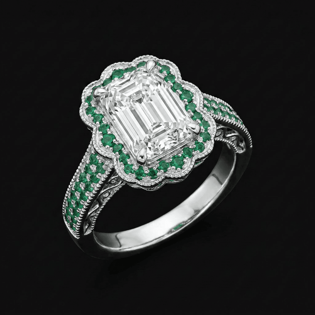 The same ring redesigned with a diamond centre stone